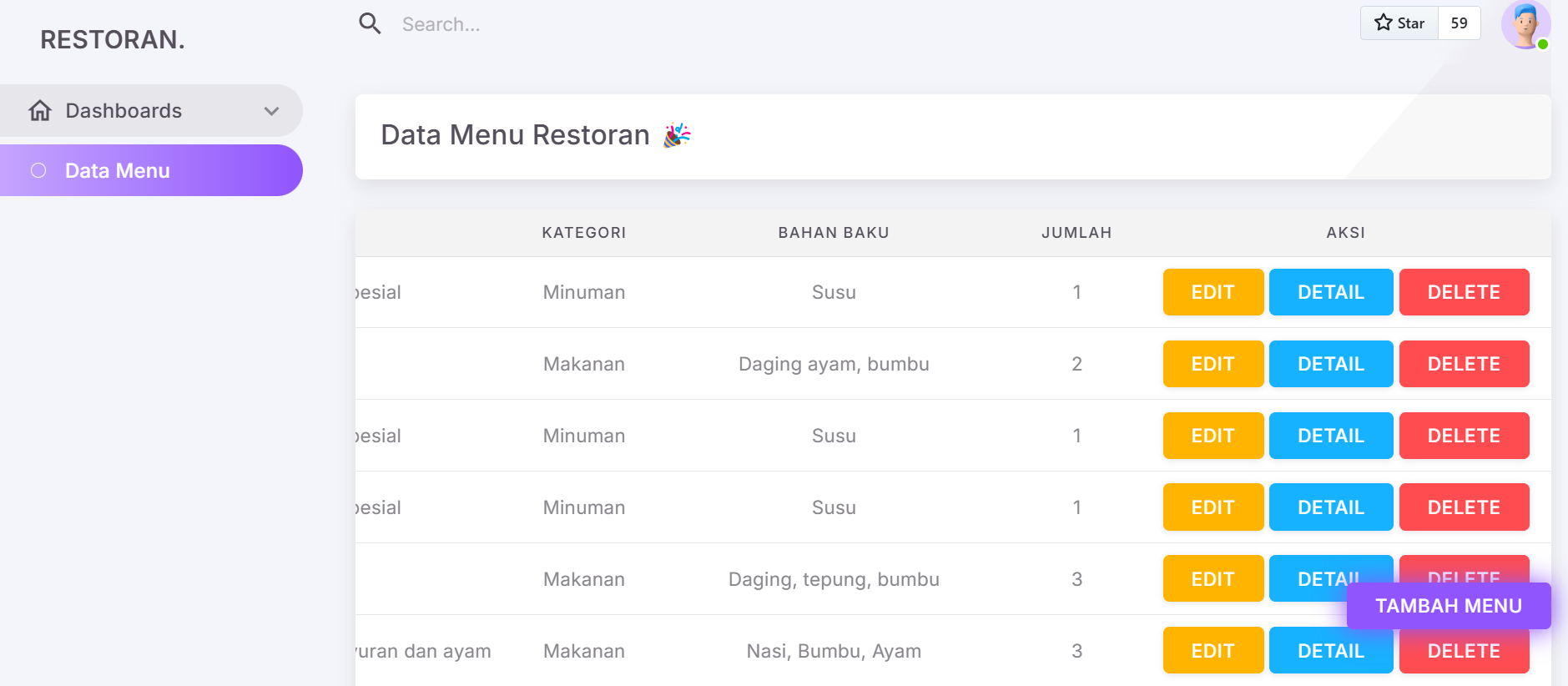 Restaurant CRUD App